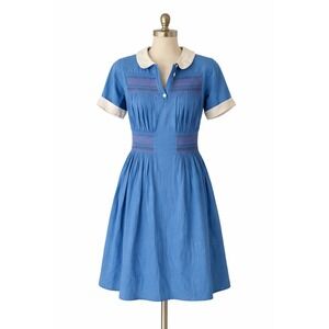 Vintage 1940s 1950s Blue Smocked Day Dress Esmeralda Philadelphia Shirtwaist XS